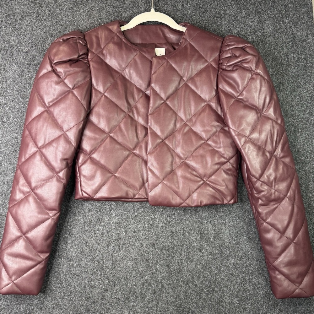SEA New York Lena Vegan Leather Quilted Short Jacket Womens S Burgundy